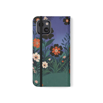 🌺🐈 The Lady Of The Midnight Garden Cat Flip Case – Art Deco Floral Fantasy