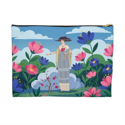 🌸🎩 The Lady Of The Grand Flower Garden Accessory Pouch – Art Deco Fashion Illustration