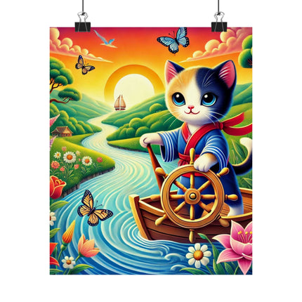 ⛵🐱 Sailor Kitten’s River Adventure Matte Vertical Poster – Whimsical Journey & Storybook Adventure