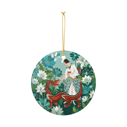 🐉🌿 The Dragon Keeper Ceramic Ornament – Art Deco Floral Fantasy
