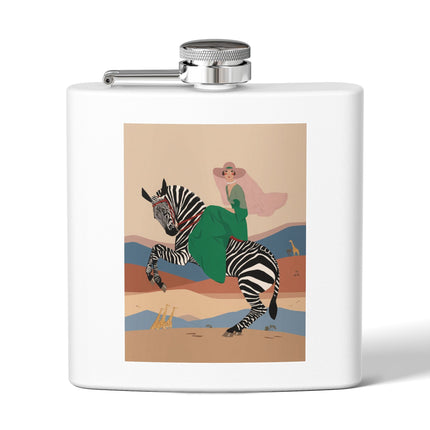 Zebra Rider Stainless Steel Flask – Safari Chic & Art Deco Adventure