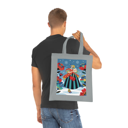 ❤️❄️ The Winter Heart Messenger Cotton Tote Bag – Art Deco Winter Enchantment