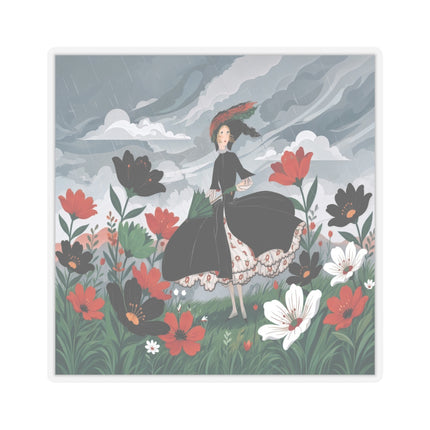 🌧️🌺 The Stormy Flower Walk Kiss-Cut Stickers – Art Deco Floral Fashion