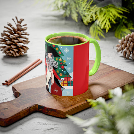 ❤️ The Lady Of The Crimson Scarf Colorful Mug – Art Deco Christmas Elegance