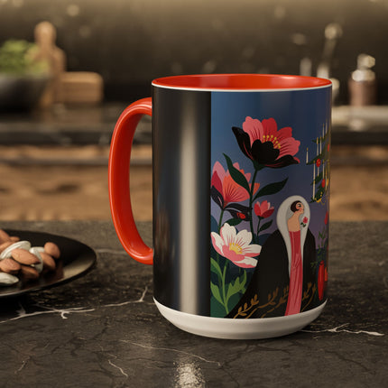 🌹🎄 The Lady Of The Candlelit Rose Tree Colorful Mug – Art Deco Christmas Garden