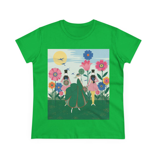 🌸🎩 The Lady Of The Giant Flower Garden Cotton Tee – Art Deco Floral Promenade