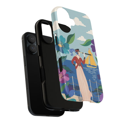 🌊🔭 The Lady Of The Seaside Lookout Phone Case – Art Deco Nautical Adventure