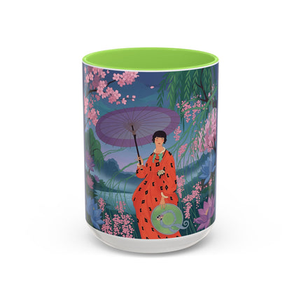 The Lady Of The Cherry Blossoms Colorful Mugs – Art Deco Spring Elegance