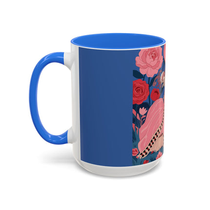 The Lady And The Scarlet Macaw Colorful Mugs – Art Deco Floral Elegance