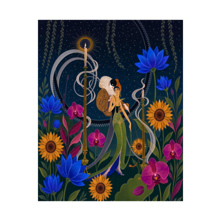 🌙🪷 The Lady Of The Midnight Lotus Garden Matte Vertical Poster – Art Deco Nocturne