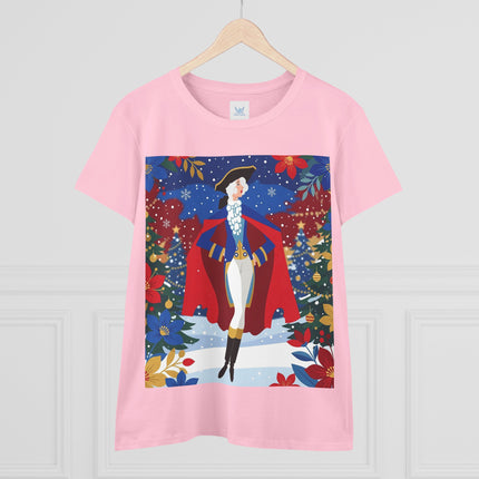🎄🎭 The Christmas Masquerade Lady Cotton Tee – Art Deco Holiday Glamour