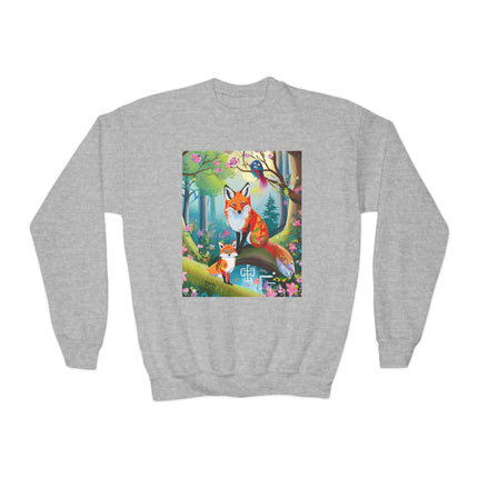 Mischievous Fox Youth Crewneck Sweatshirt – Playful Forest Fun
