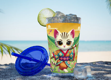 Samurai Kitten Sunsplash Tumbler with Straw, 16oz