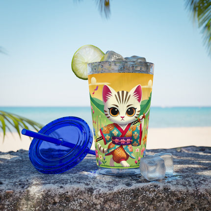 Samurai Kitten Sunsplash Tumbler with Straw, 16oz