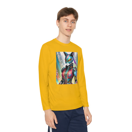 Cyberpunk Chic Youth Long Sleeve Competitor Tee – Holographic Style & Futuristic Adventure