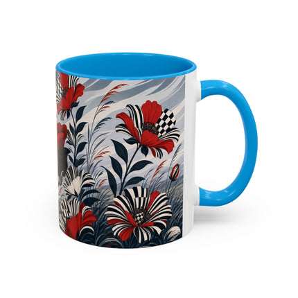 ☔🌹 The Scarlet Checkerboard Rainstorm Colorful Mug – Art Deco Floral Elegance