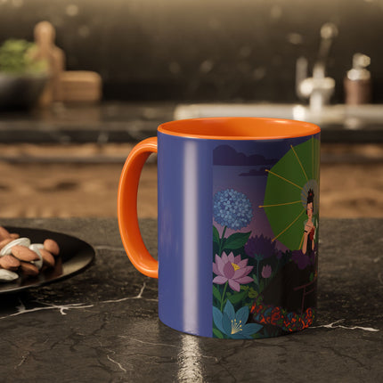 The Lady Of The Moonlit Needlework Colorful Mugs – Art Deco Crafting Elegance