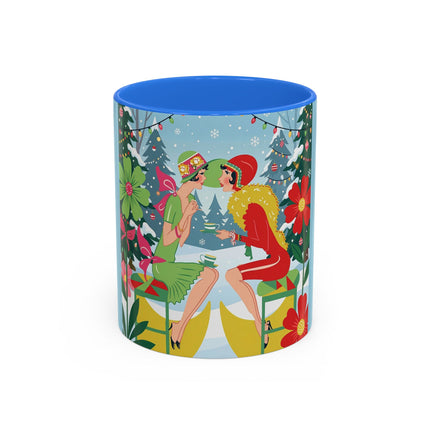 ☕🎄 Christmas Tea In The Snow Garden Colorful Mug – Art Deco Holiday Friendship