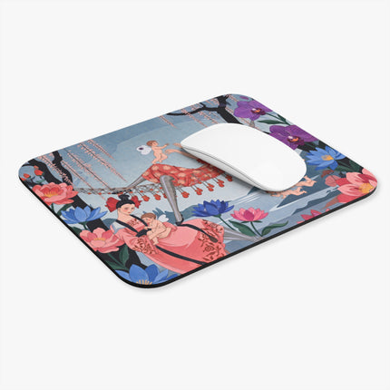 🌸🪽 The Garden Of Little Cupids Mouse Pad – Art Deco Floral Fantasy
