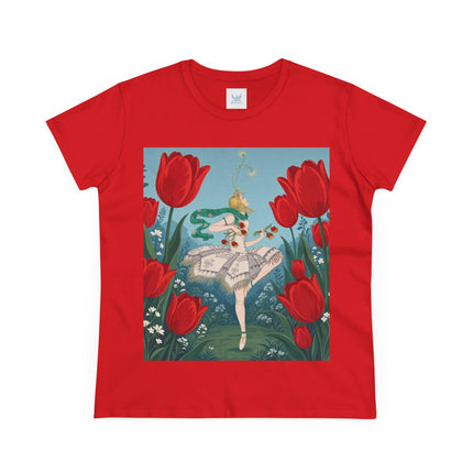 🌷🩰 The Scarlet Tulip Ballet Cotton Tee – Art Deco Floral Whimsy