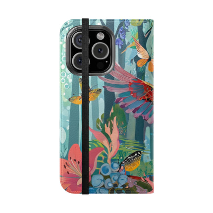 🦖🦋 Colorful Raptor Flip Case – Butterfly Wonder & Forest Adventure