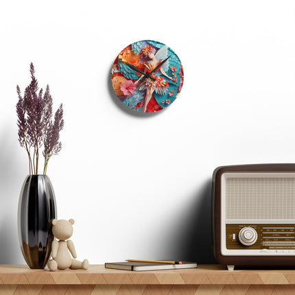 Hibiscus Fairy Acrylic Wall Clock, Round and Square