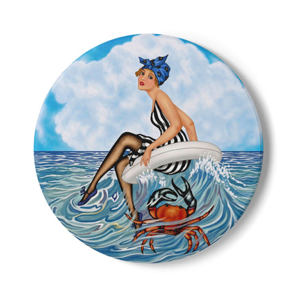 🦀🌊 The Seaside Crab Ride Ceramic Coaster – Art Deco Beach Whimsy
