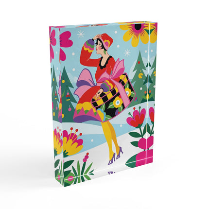 🌸🎄 Christmas In The Winter Garden Acrylic Art Block – Whimsical Holiday Fantasy