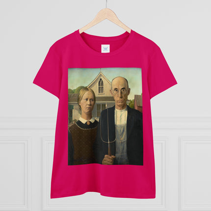 American Gothic by Grant Wood Women's Midweight Cotton Tee