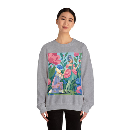 🌸🎭 The Garden Masquerade Crewneck Sweatshirt – Art Deco Floral Whimsy