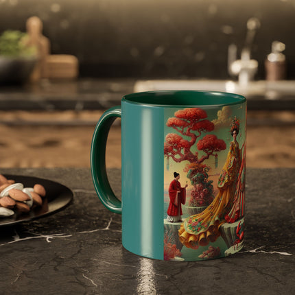 Cherry Blossom Courtesans & Crimson Crab Colorful Mug – Imperial Elegance & Playful Charm