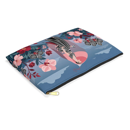🌸🖤 The Striped Orchid Promenade Accessory Pouch – Art Deco Floral Fashion
