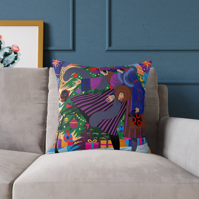 🎄✨ Christmas Among The Twinkling Trees Square Pillow – Art Deco Holiday Friendship