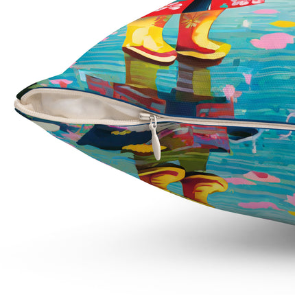Rainy Day Ducks Spun Polyester Square Pillow