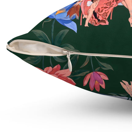 🌸🪽 The Garden Of Little Cupids Square Pillow – Art Deco Floral Fantasy