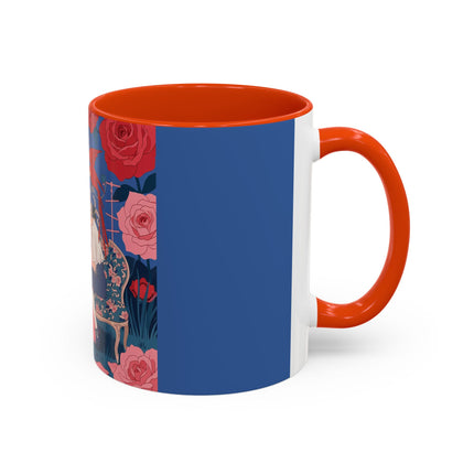 The Lady And The Scarlet Macaw Colorful Mugs – Art Deco Floral Elegance