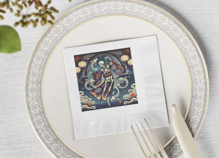 Skeleton Kabuki Performer White Coined Napkins