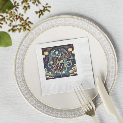 Skeleton Kabuki Performer White Coined Napkins