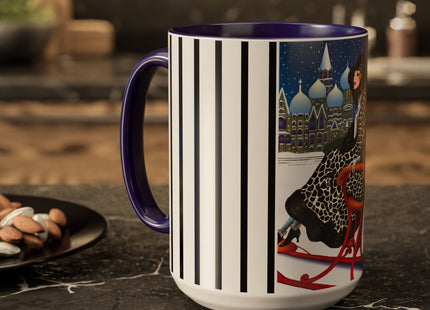 Elegant Winter Woman in Sleigh Colorful Mugs (11oz, 15oz)