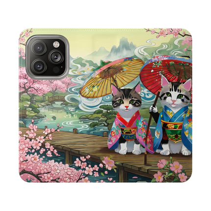 🌸🐱 Kimono Kitties Flip Case – Whimsical Elegance & Storybook Charm