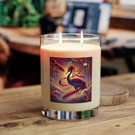 Regal Crimson Crane in the Autumn Mist Scented Candle - Full Glass, 11oz