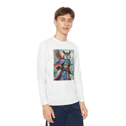 Cyberpunk Samurai Owl Youth Long Sleeve Competitor Tee – Futuristic Warrior & Neon Adventure