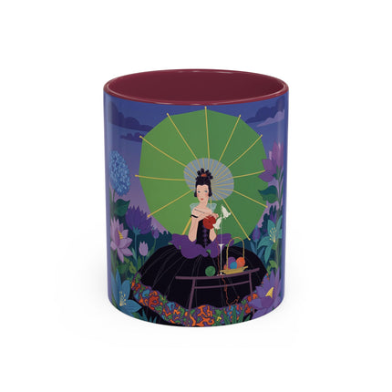 The Lady Of The Moonlit Needlework Colorful Mugs – Art Deco Crafting Elegance