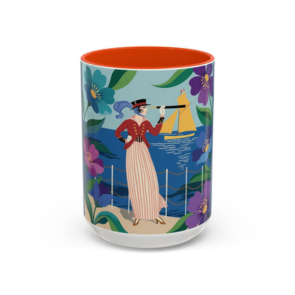 The Lady Of The Golden Horizon Colorful Mugs – Art Deco Coastal Elegance