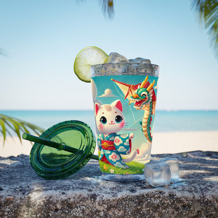 Geisha Kitten and the Dragon Kite Sunsplash Tumbler with Straw, 16oz