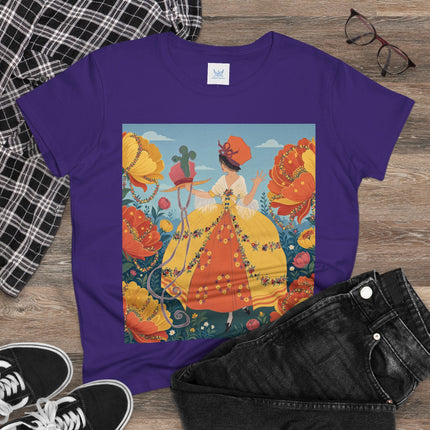 🧡🌼 The Golden Flower Promenade Cotton Tee – Art Deco Floral Elegance