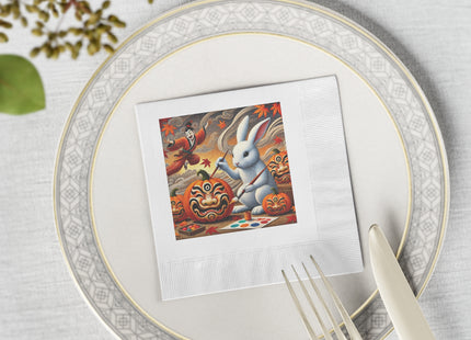 Halloween Rabbit’s Kabuki Jack-o’-Lanterns White Coined Napkins