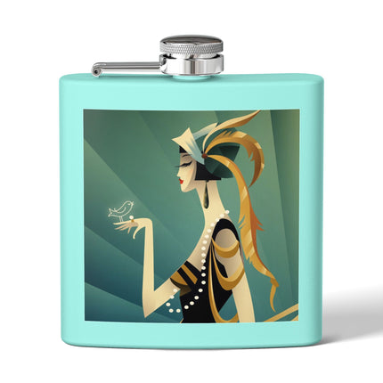 Art Deco Flapper with Bird Flask – Elegant Glamour & Timeless Style