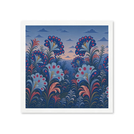 🌸🌄 The Twilight Peacock Blossom Garden Napkins – Art Deco Floral Elegance