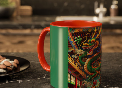 Tibetan Dragon Over Kabuki Duel Colorful Mugs (11oz, 15oz)